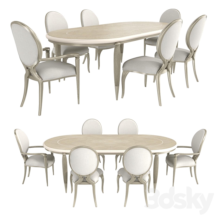 Caracole Lilian Dining table and chairs 3DS Max Model - thumbnail 1