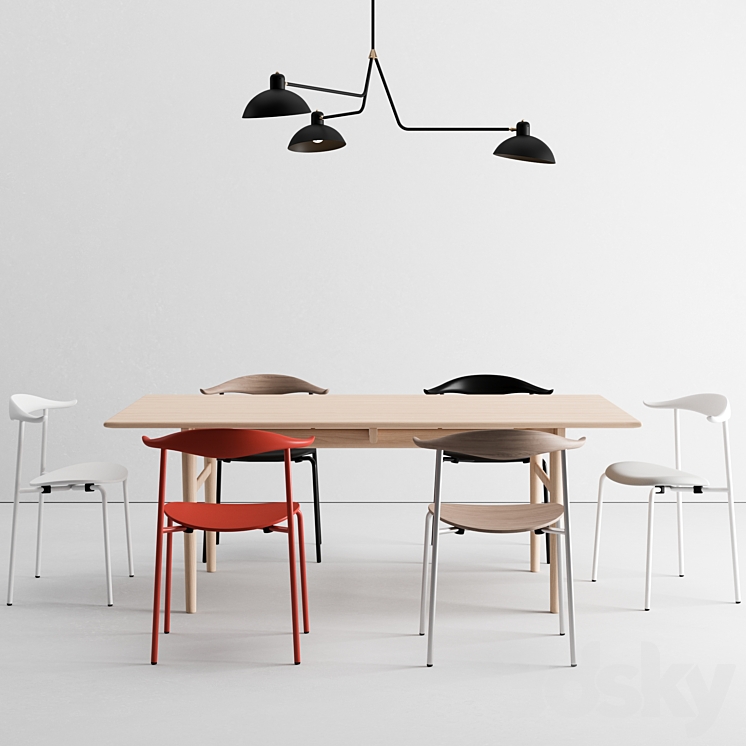 Carl Hansen dining set + Waldorf Triple light 3DS Max - thumbnail 1