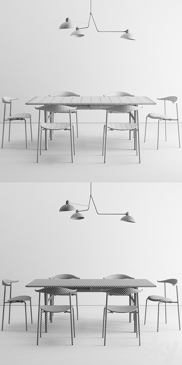 Carl Hansen dining set + Waldorf Triple light 3DSMax File - thumbnail 3