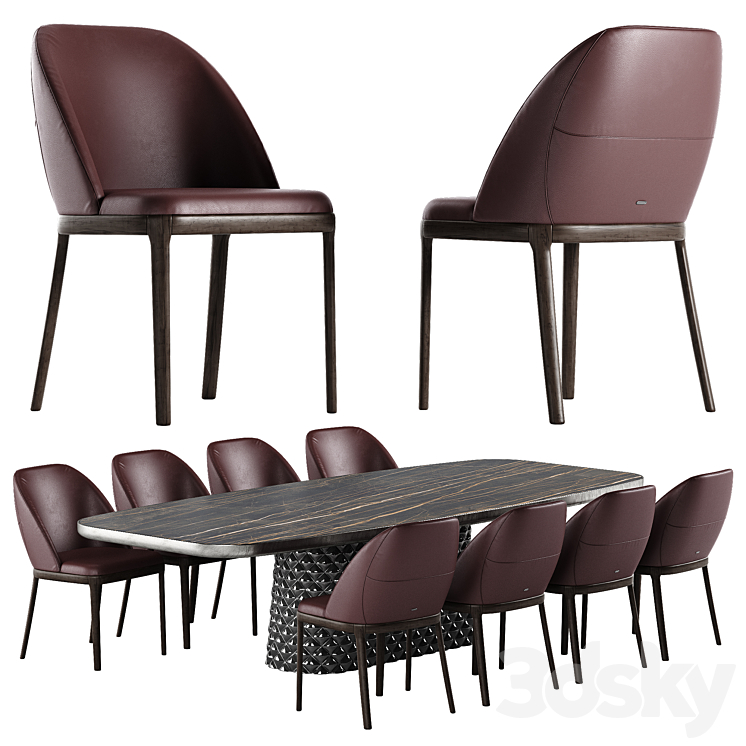 Cattelan Italia Atrium Keramik Premium table Mariel chair set 3DS Max Model - thumbnail 3
