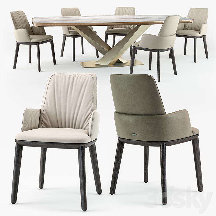 Cattelan Italia Belinda armchair Stratos table set 3DS Max - thumbnail 2