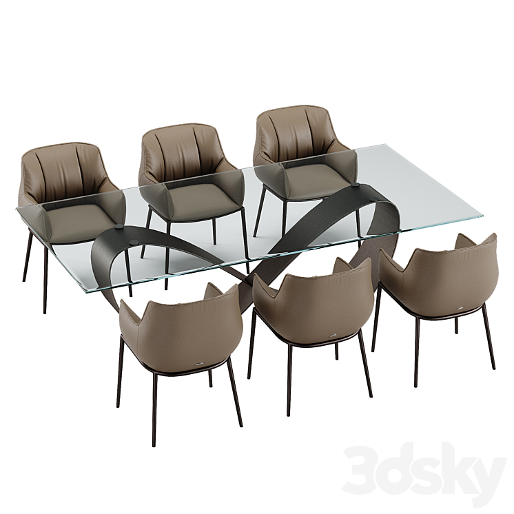 Cattelan Italia Butterfly table Rhonda chair set 3DS Max - thumbnail 2