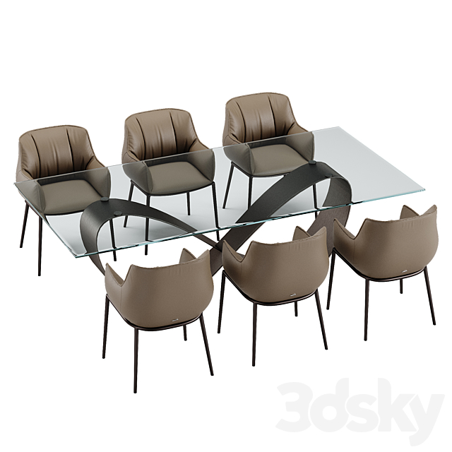 Cattelan Italia Butterfly table Rhonda chair set 3DSMax File - thumbnail 2