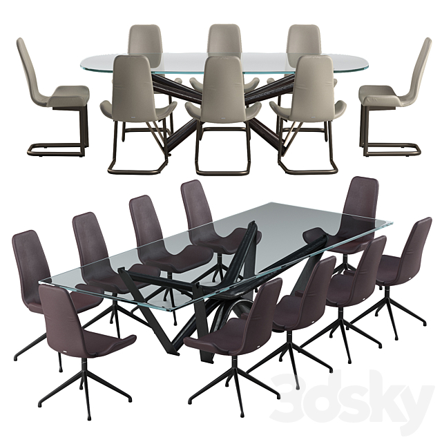 Cattelan italia Flamingo chair Marathon table set 3DSMax File - thumbnail 1