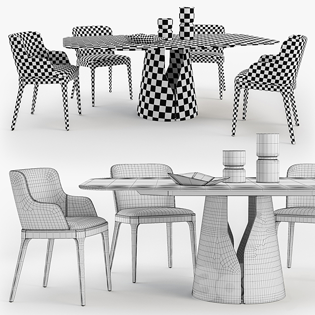 Cattelan Italia Giano table Magda chair set 3DS Max Model - thumbnail 3