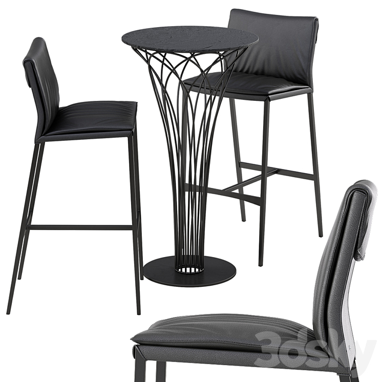 Cattelan italia Isabel barstool Nido table set 3DS Max - thumbnail 2