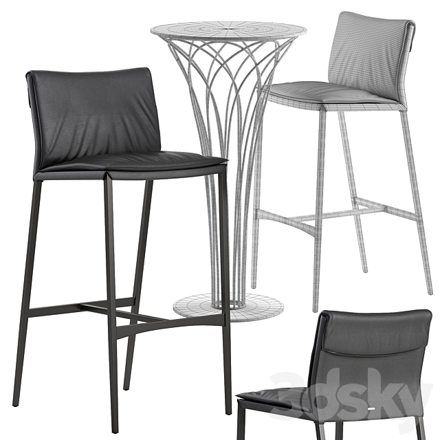 Cattelan italia Isabel barstool Nido table set 3DSMax File - thumbnail 3