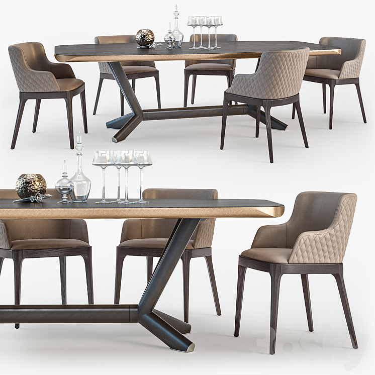 Cattelan Italia Planer table Magda armchair set01 3DS Max - thumbnail 1