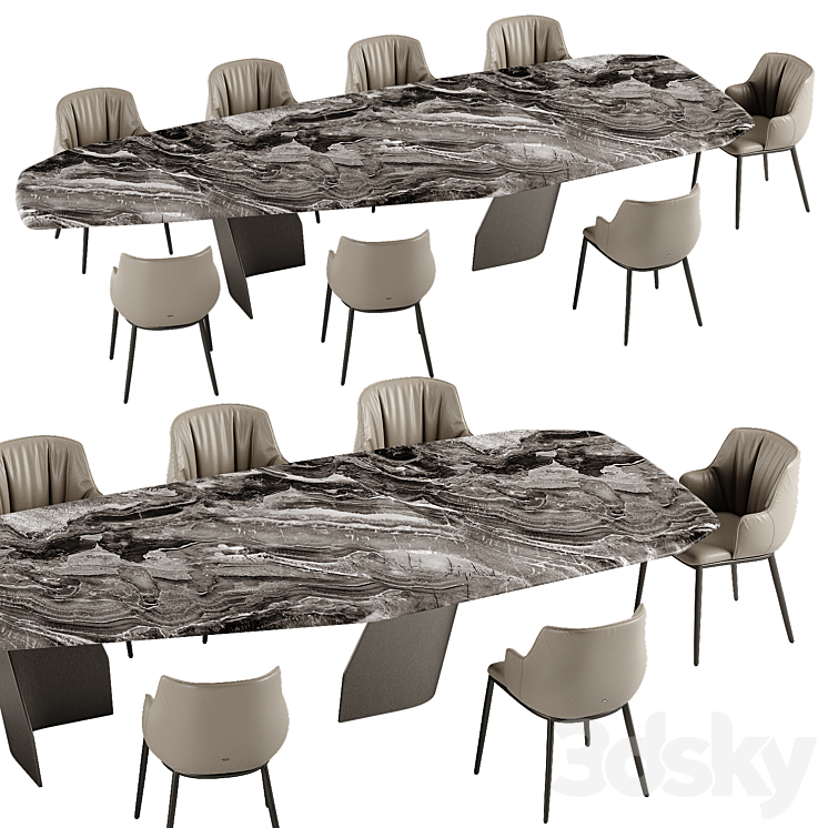 Cattelan Italia Senator table Rihanna chair set 3DS Max Model - thumbnail 2