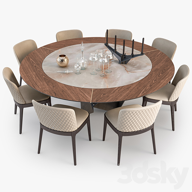 Cattelan Italia Skorpio round table Magda chair set 3DSMax File - thumbnail 2