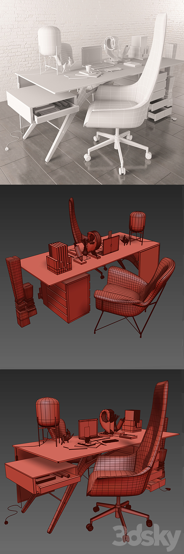 Cavour Writing Desk by Carlo Mollino 3DS Max Model - thumbnail 3