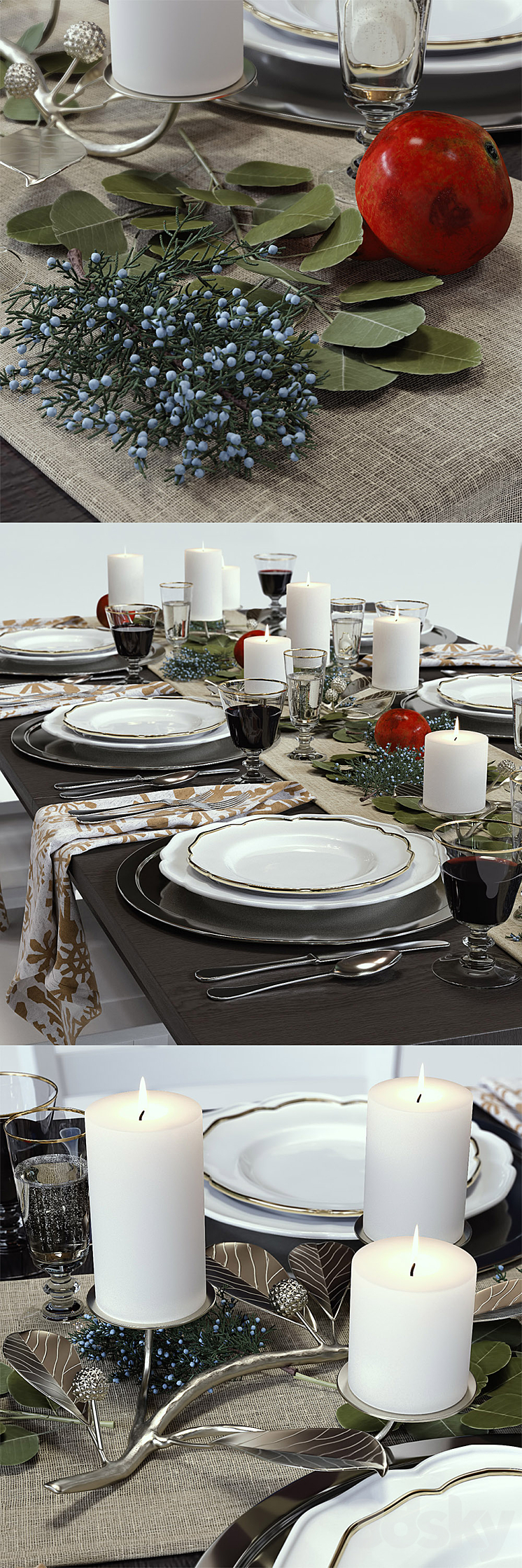 C&B Traditional Holiday Table 3DS Max - thumbnail 2