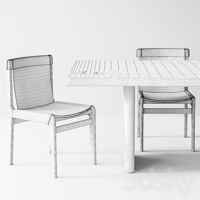 CB2 Burano White Leather Sling Chair. Landscape Live Edge White Washed Wood Dining Table 3DSMax File - thumbnail 2