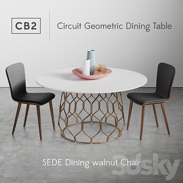 CB2 Circuit Geometric Dining Table 3ds Max - thumbnail 1