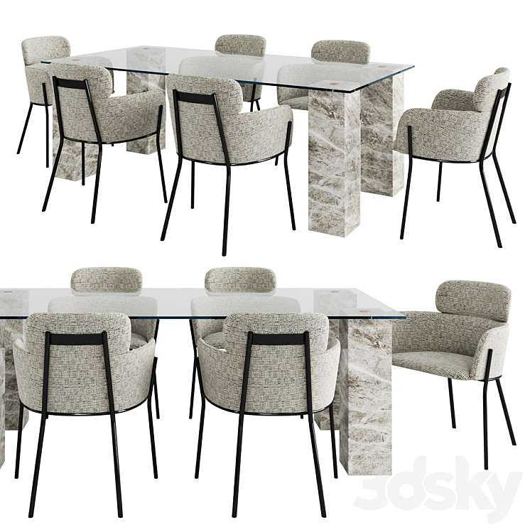 CB2 Dinning Set 3DS Max Model - thumbnail 1