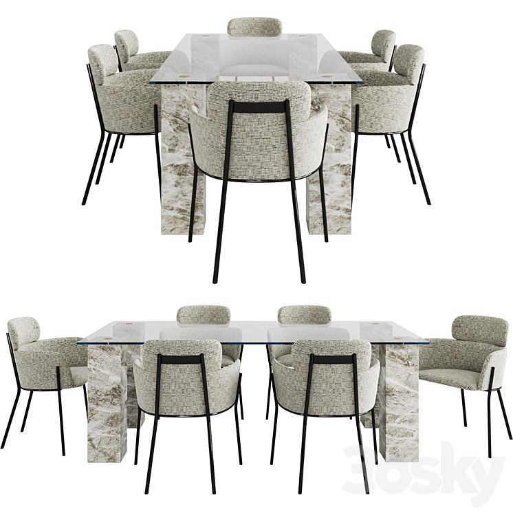 CB2 Dinning Set 3DS Max Model - thumbnail 2