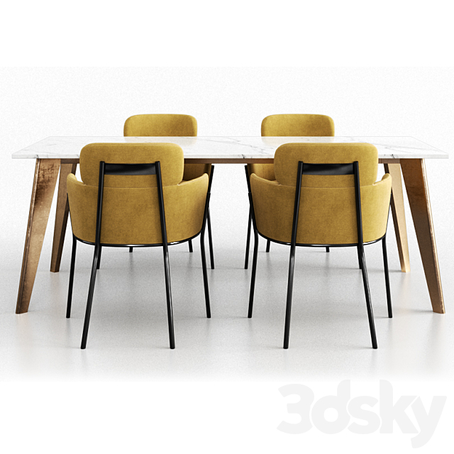 CB2 Dinning Set 8 3DS Max Model - thumbnail 2