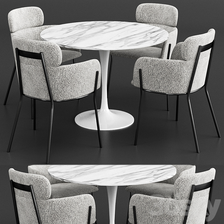 CB2 & Knoll Dinning Set 3DS Max Model - thumbnail 1