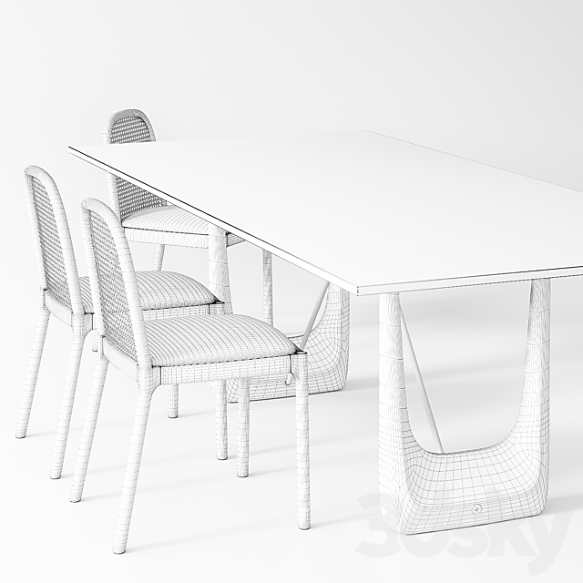 CB2 Nadia Cane chair. Rocco Rectangular marble dining table 3DSMax File - thumbnail 2