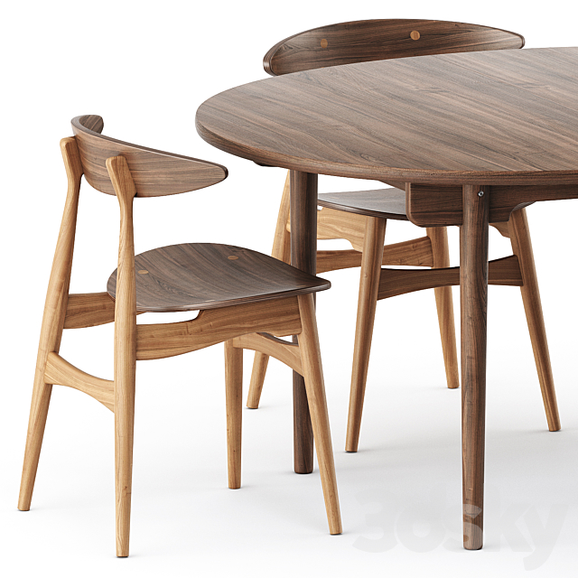 CH337 TABLE and CH33P CH33T CHAIR by Carl Hansen & Son 3DS Max Model - thumbnail 3