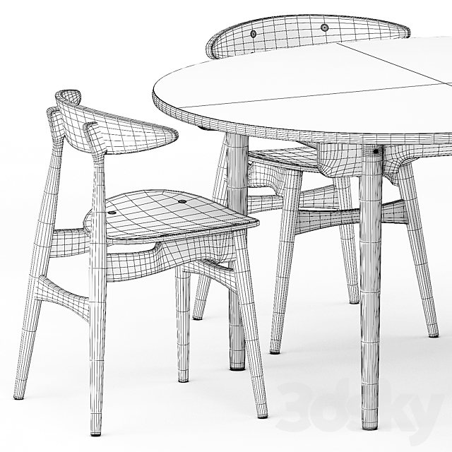 CH337 TABLE and CH33P CH33T CHAIR by Carl Hansen & Son 3DS Max Model - thumbnail 5