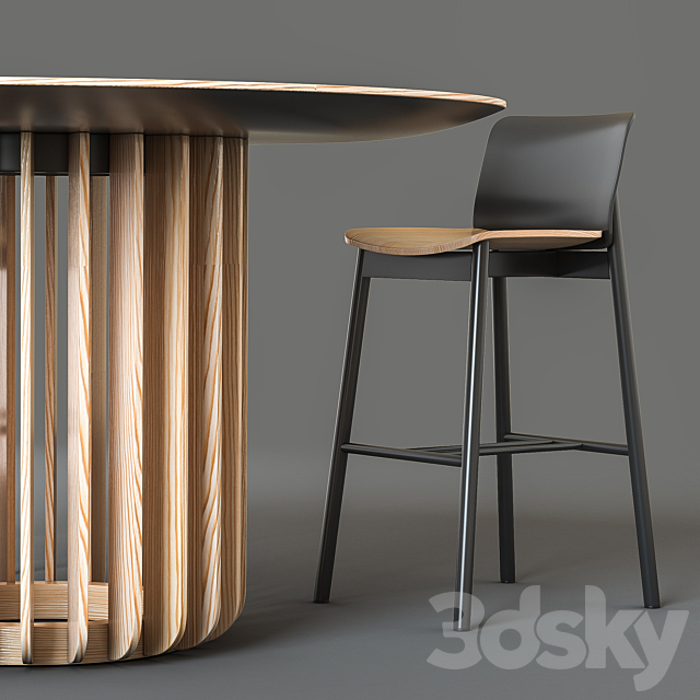 Chair & Table Round Set 3 3DSMax File - thumbnail 2