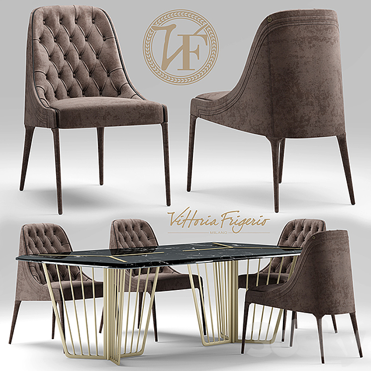 Chair vittoria frigerio Poggi High capitonne Alfieri table 3DS Max - thumbnail 1