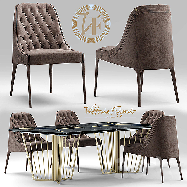 Chair vittoria frigerio Poggi High capitonne. Alfieri table 3DSMax File - thumbnail 1