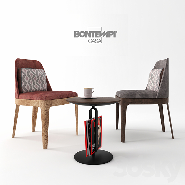 Chairs and a table with decor Bontempi Alfred & Margot 3ds Max - thumbnail 1