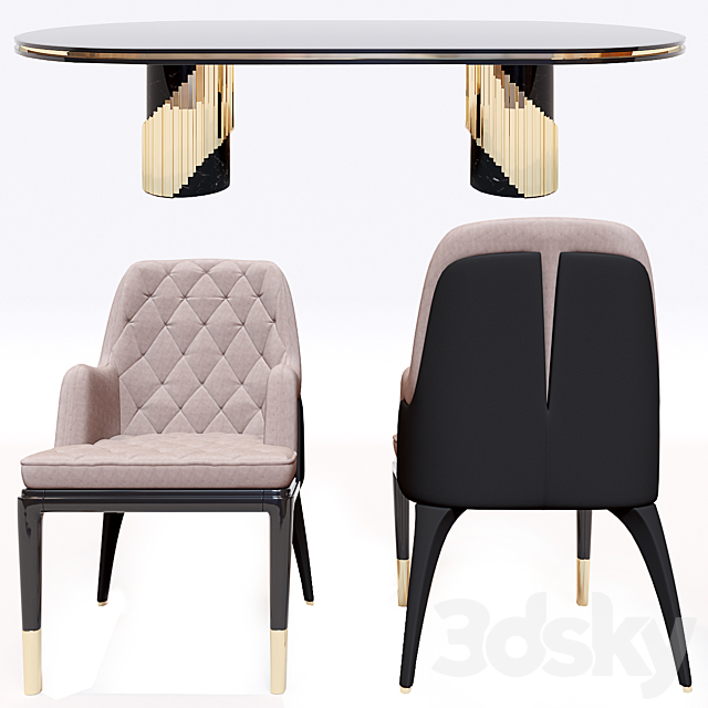 Charla dining chair & Littus Oval Table 3DSMax File - thumbnail 2