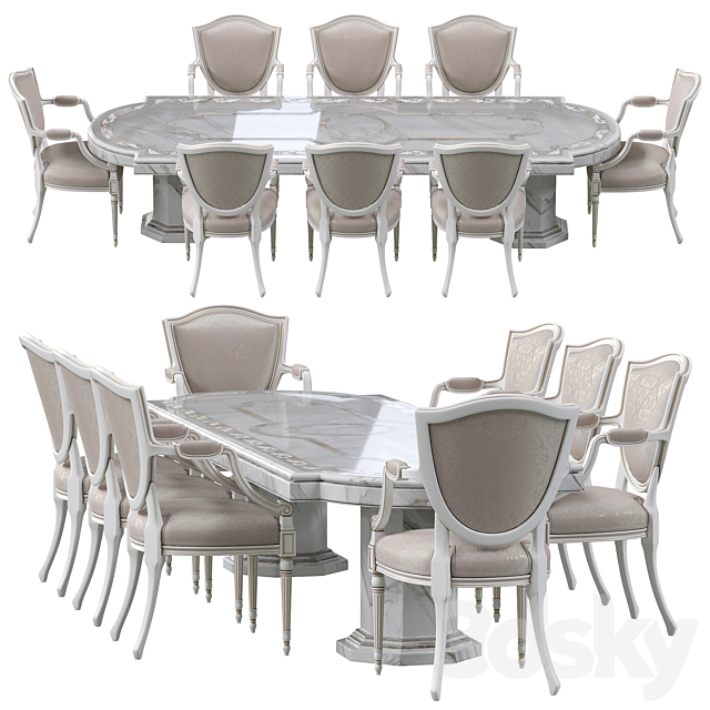 Classic dining chair and marble table 3DS Max Model - thumbnail 2