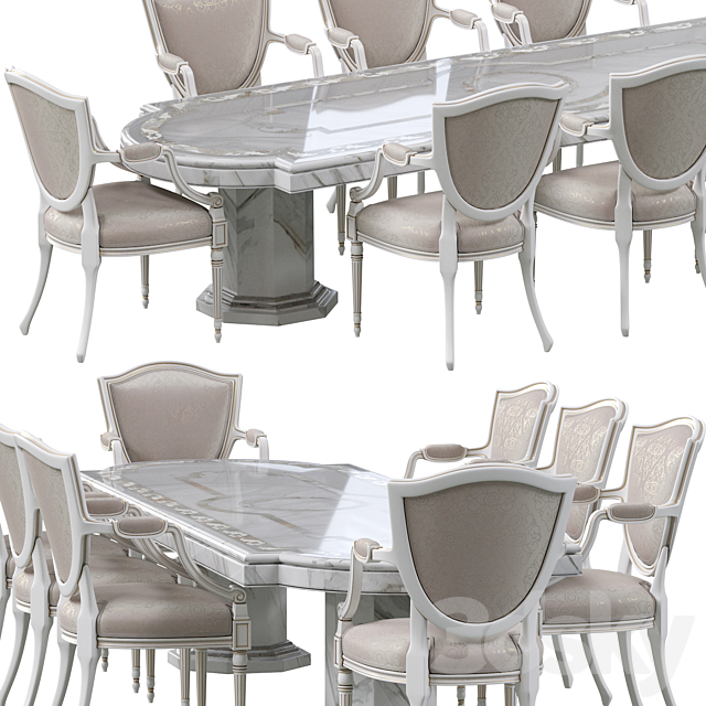 Classic dining chair and marble table 3DS Max Model - thumbnail 3