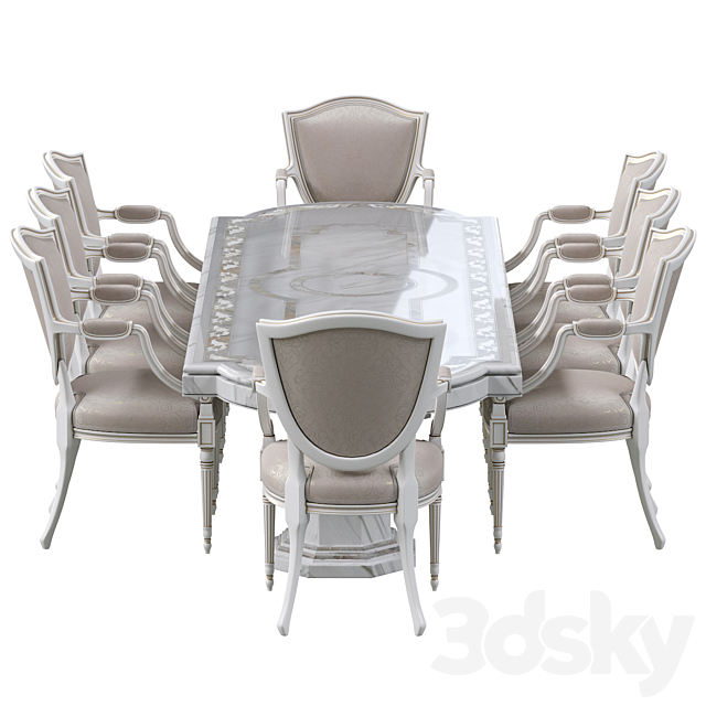 Classic dining chair and marble table 3DS Max Model - thumbnail 4