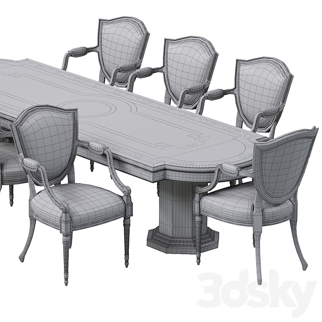 Classic dining chair and marble table 3DS Max Model - thumbnail 5