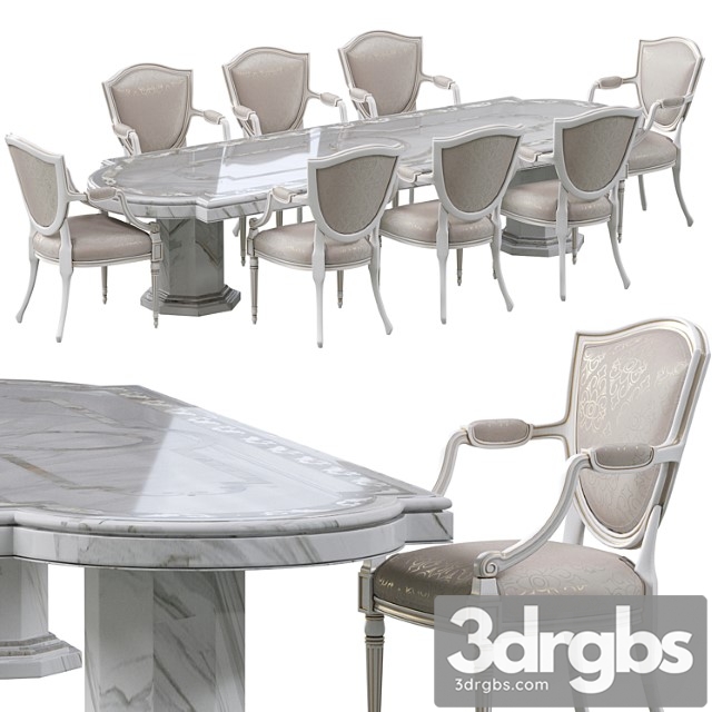 Classic Dining Chair And Marble Table 3dsmax Download - thumbnail 1