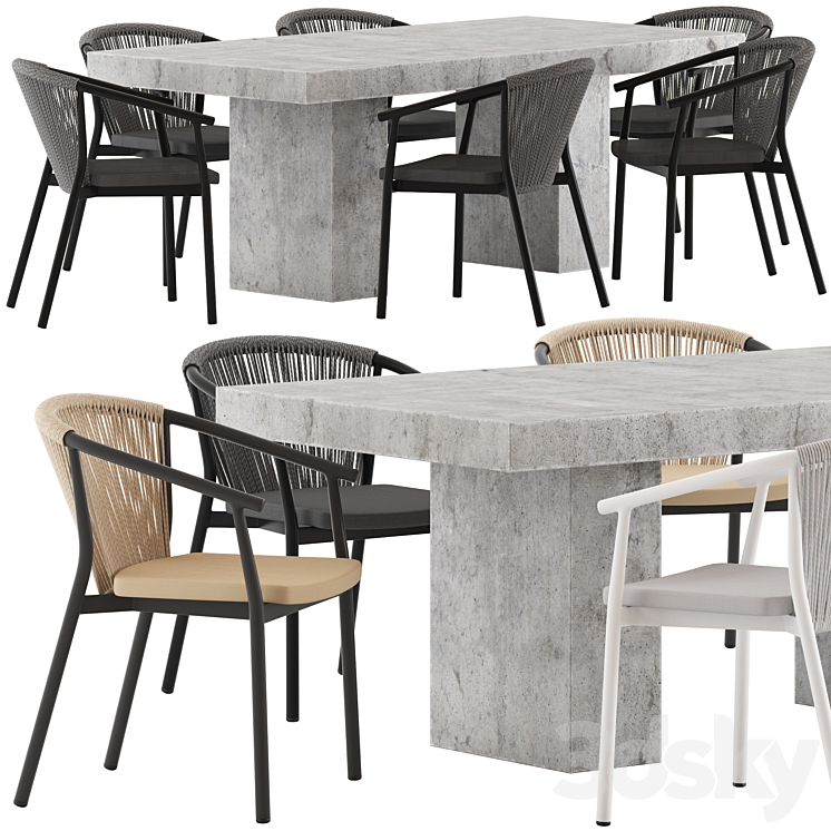 Coco Republic Abbott Dining Table and Marco Chair 3DS Max - thumbnail 1