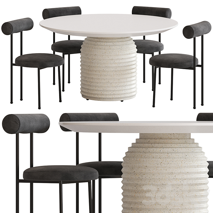 Coco Republic Gothenburg Dining Chair and Mueller Table 3DS Max Model - thumbnail 3