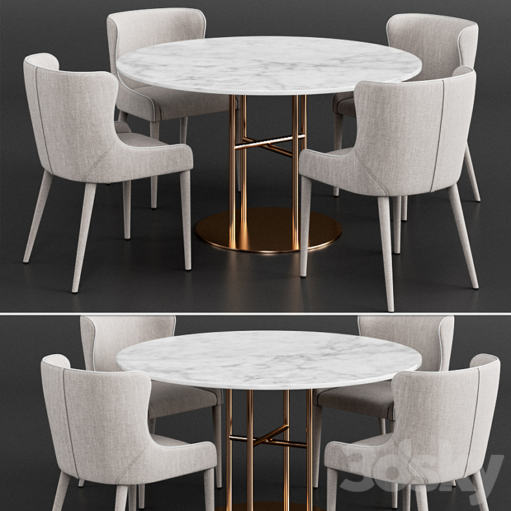 Coco Republic Markson Dining Chair & Flex Dining Table 3DS Max - thumbnail 1