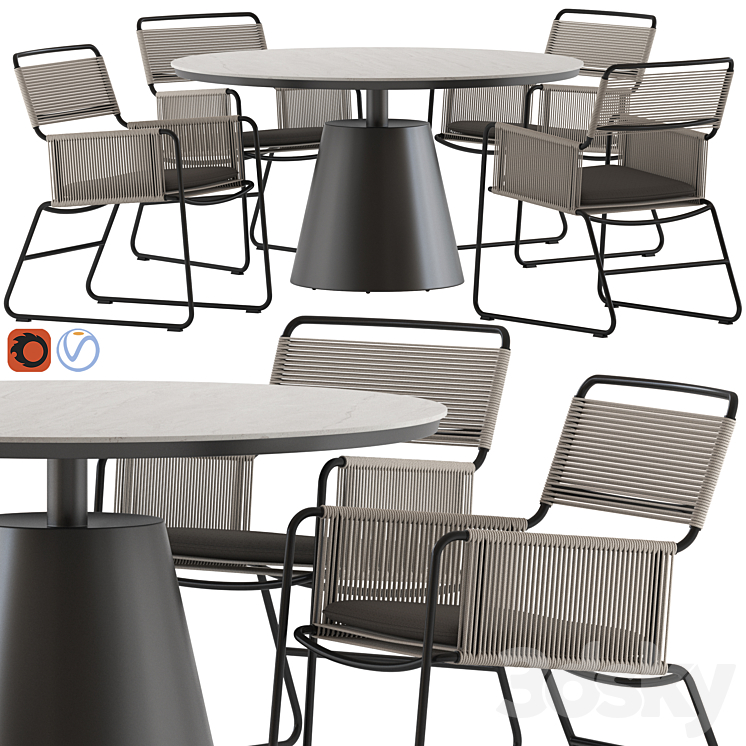 Coco Republic Milan Chair and Polo Table 3DS Max Model - thumbnail 3