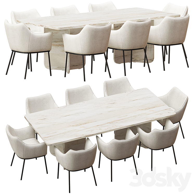 Coco Republic St James Dining Chair and Como Rectangular Table 3DS Max Model - thumbnail 1