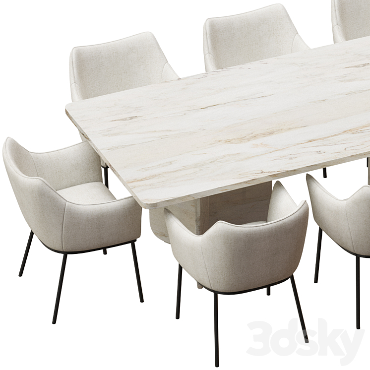 Coco Republic St James Dining Chair and Como Rectangular Table 3DS Max Model - thumbnail 2