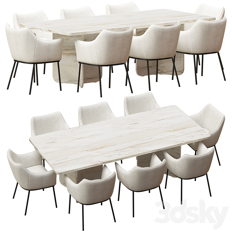 Coco Republic St James Dining Chair and Como Rectangular Table 3DS Max - thumbnail 1