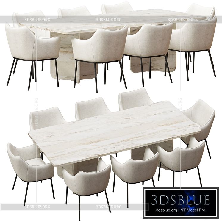 Coco Republic St James Dining Chair and Como Rectangular Table 3DS Max - thumbnail 3