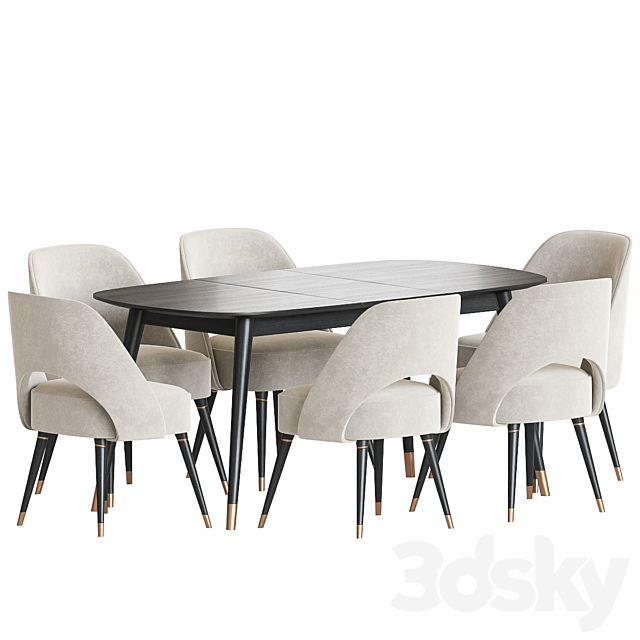 Collins Chair Clover Table Dining Set 3DS Max Model - thumbnail 2