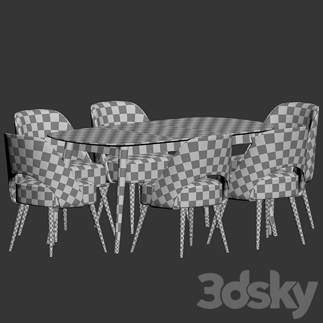 Collins Chair Clover Table Dining Set 3DS Max Model - thumbnail 3