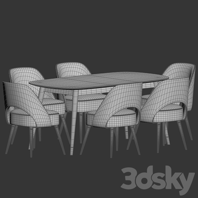 Collins Chair Clover Table Dining Set 3DS Max Model - thumbnail 4