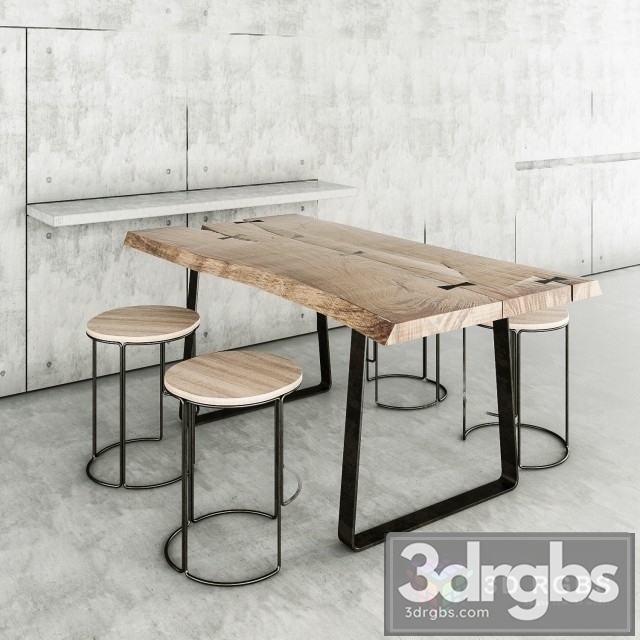 Concrete Wood Table and Chair 3dsmax Download - thumbnail 1