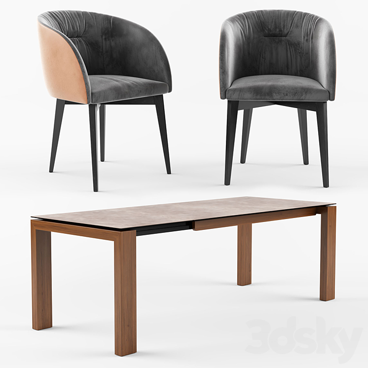 Connubia Calligaris Sigma Dining Table_ROSIE SOFT armchair 3DS Max - thumbnail 2