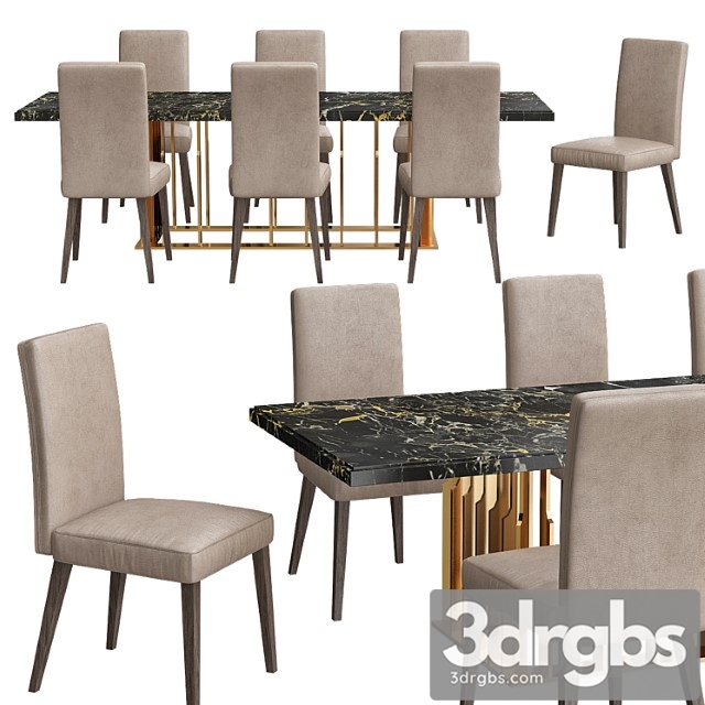 Contemporary designer italian marble rectangular dining table set 2 3dsmax Download - thumbnail 1