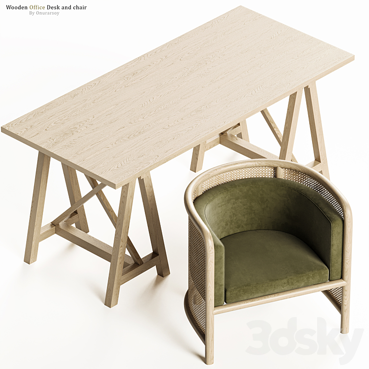 Crate & barrel – Haldeman Wood Desk with Chair set 3DS Max Model - thumbnail 2